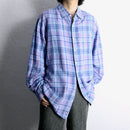 oversized cool tone check linen blend shirt