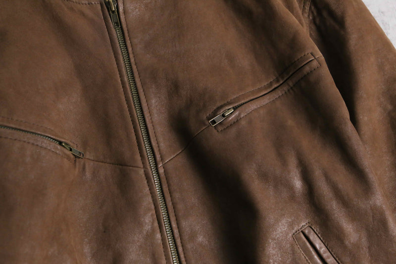 brown nubuck leather bomber jacket