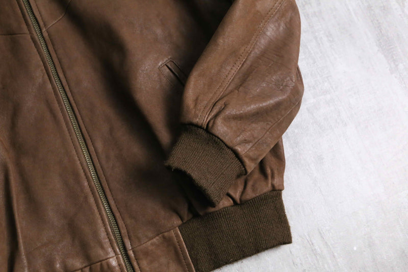 brown nubuck leather bomber jacket