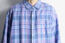 oversized cool tone check linen blend shirt