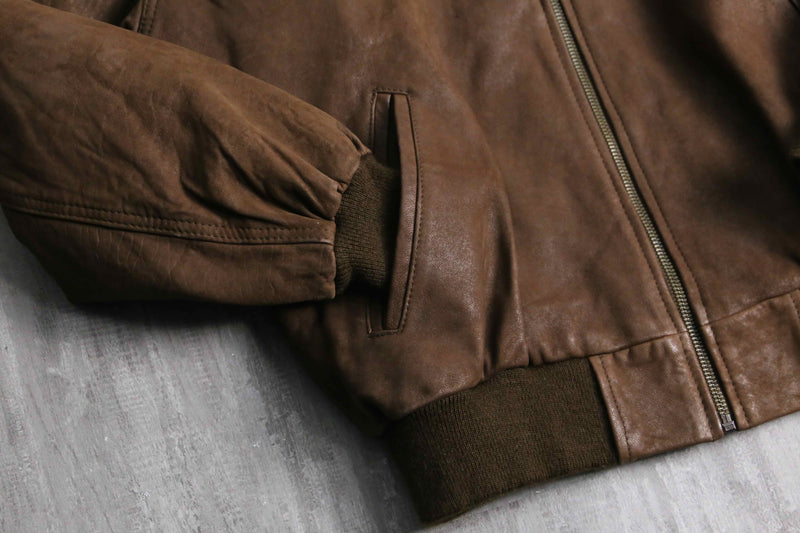 brown nubuck leather bomber jacket