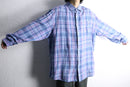 oversized cool tone check linen blend shirt