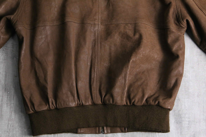 brown nubuck leather bomber jacket