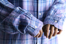 oversized cool tone check linen blend shirt
