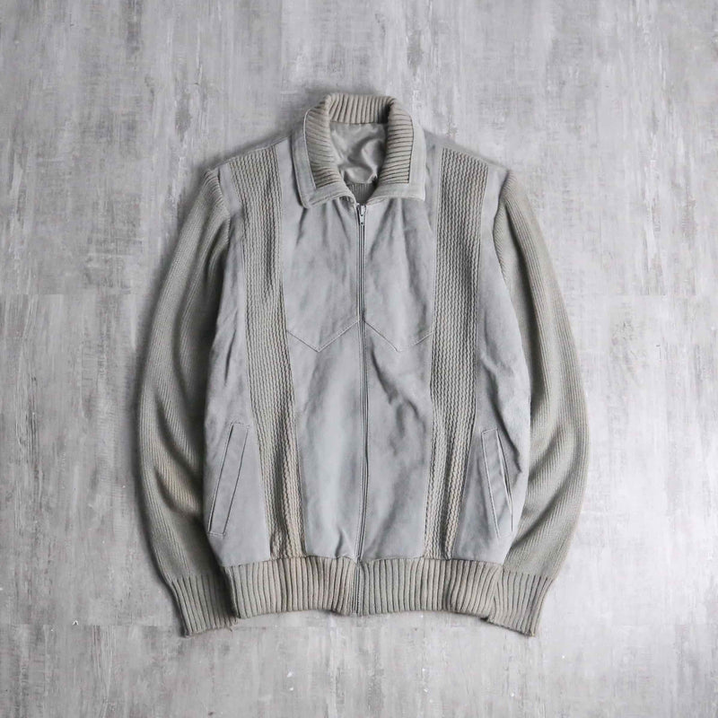 suede × knit zip-up jacket