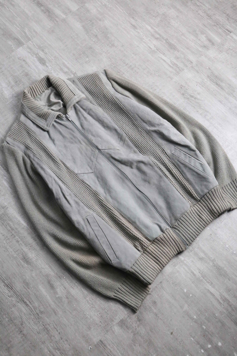 suede × knit zip-up jacket
