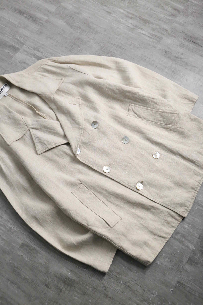 beige linen double breasted jacket