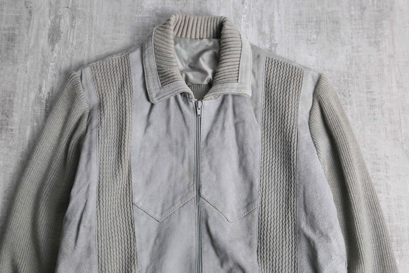 suede × knit zip-up jacket