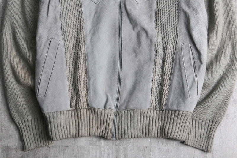 suede × knit zip-up jacket