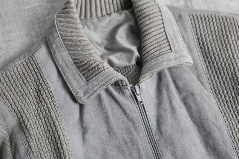 suede × knit zip-up jacket
