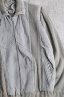 suede × knit zip-up jacket