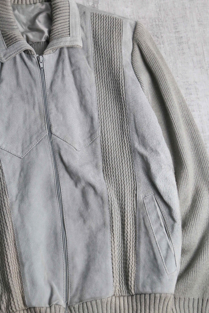 suede × knit zip-up jacket