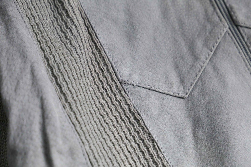 suede × knit zip-up jacket