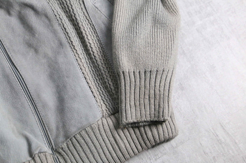 suede × knit zip-up jacket
