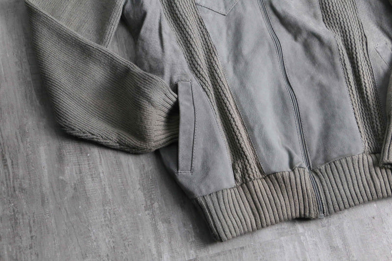 suede × knit zip-up jacket