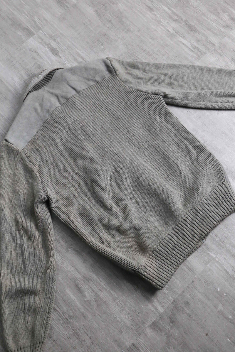 suede × knit zip-up jacket