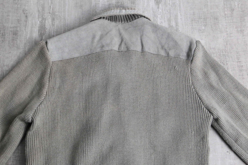 suede × knit zip-up jacket