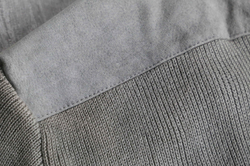 suede × knit zip-up jacket