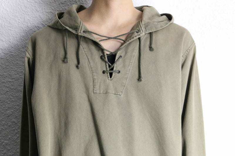 lace up&back tuck design khaki hoodie