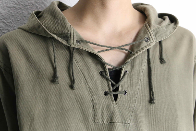 lace up&back tuck design khaki hoodie