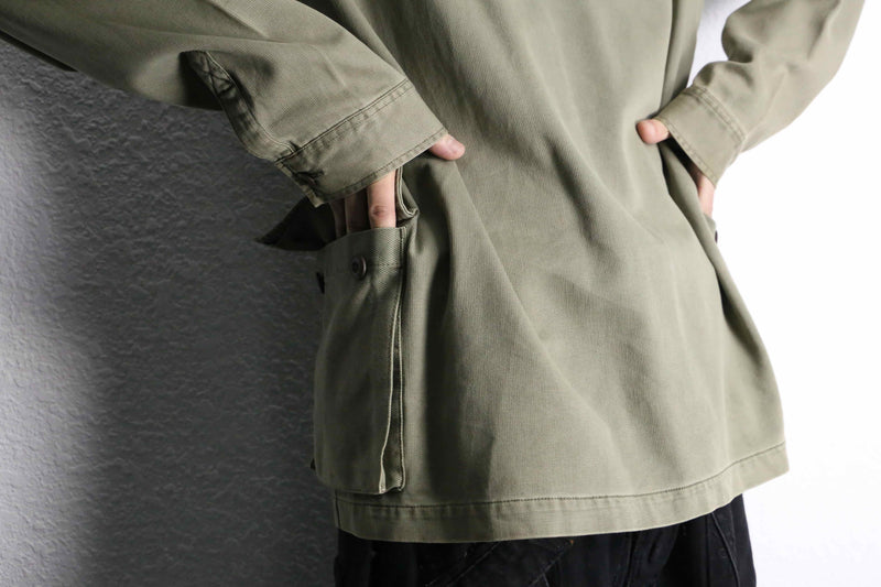lace up&back tuck design khaki hoodie