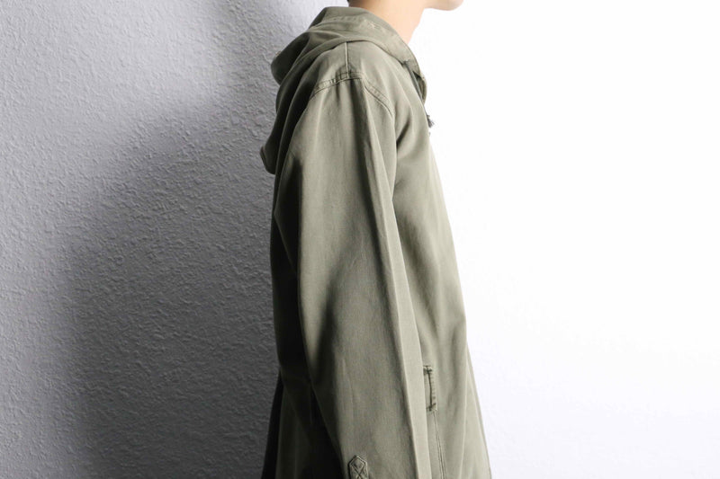 lace up&back tuck design khaki hoodie