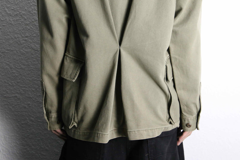 lace up&back tuck design khaki hoodie
