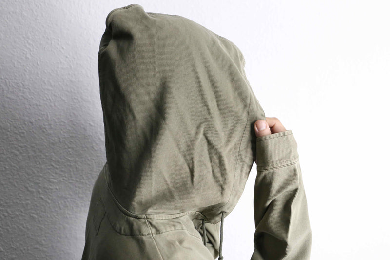 lace up&back tuck design khaki hoodie