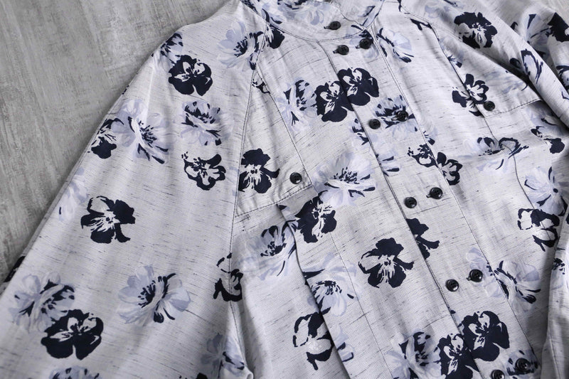 monotone botanical pattern deformation  shirt jacket
