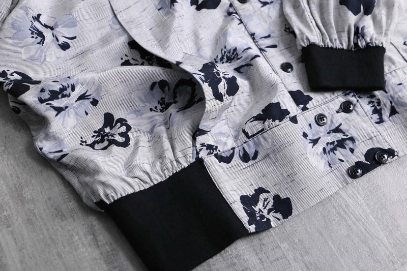monotone botanical pattern deformation  shirt jacket