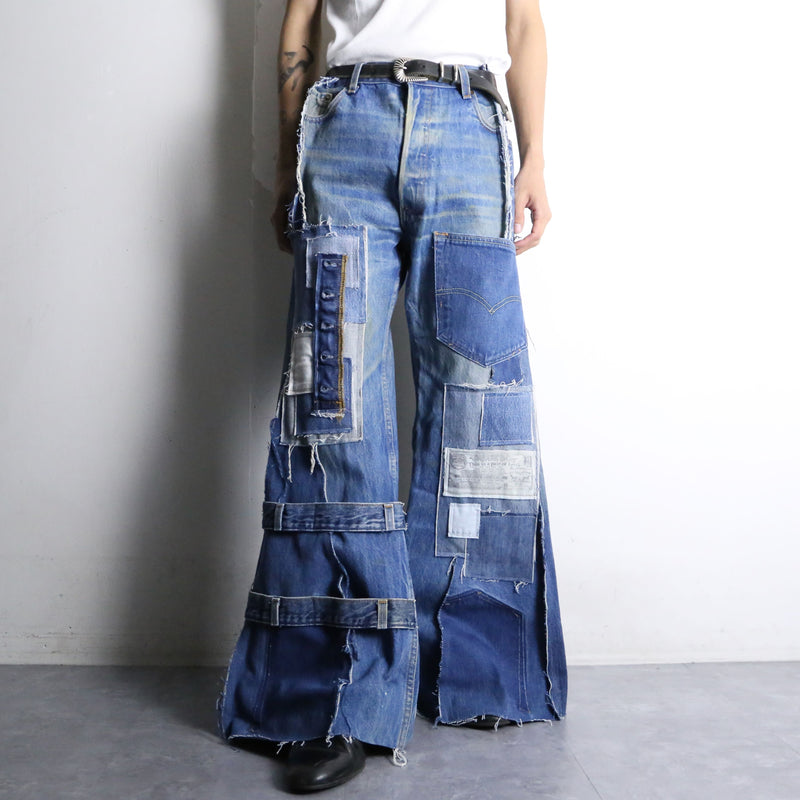 “Re:make” patchwork design super flare denim pants