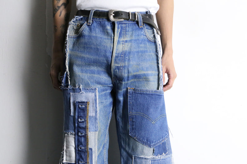 “Re:make” patchwork design super flare denim pants