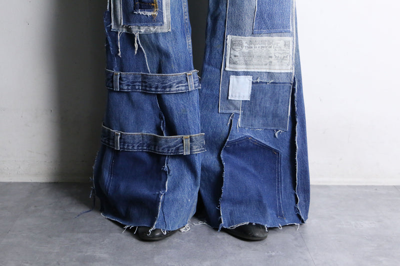 “Re:make” patchwork design super flare denim pants