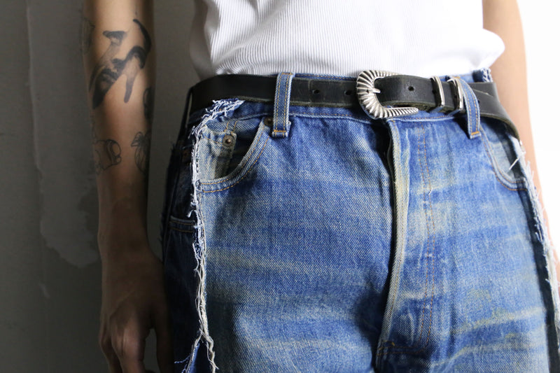 “Re:make” patchwork design super flare denim pants