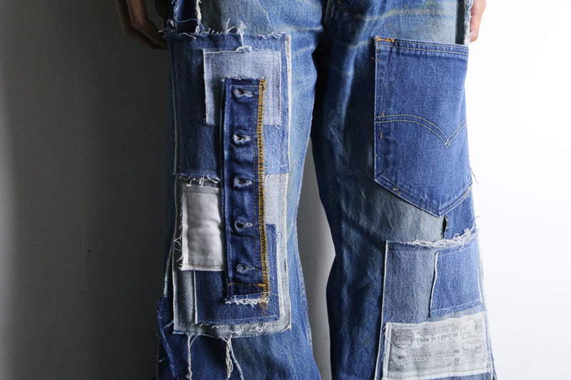 “Re:make” patchwork design super flare denim pants