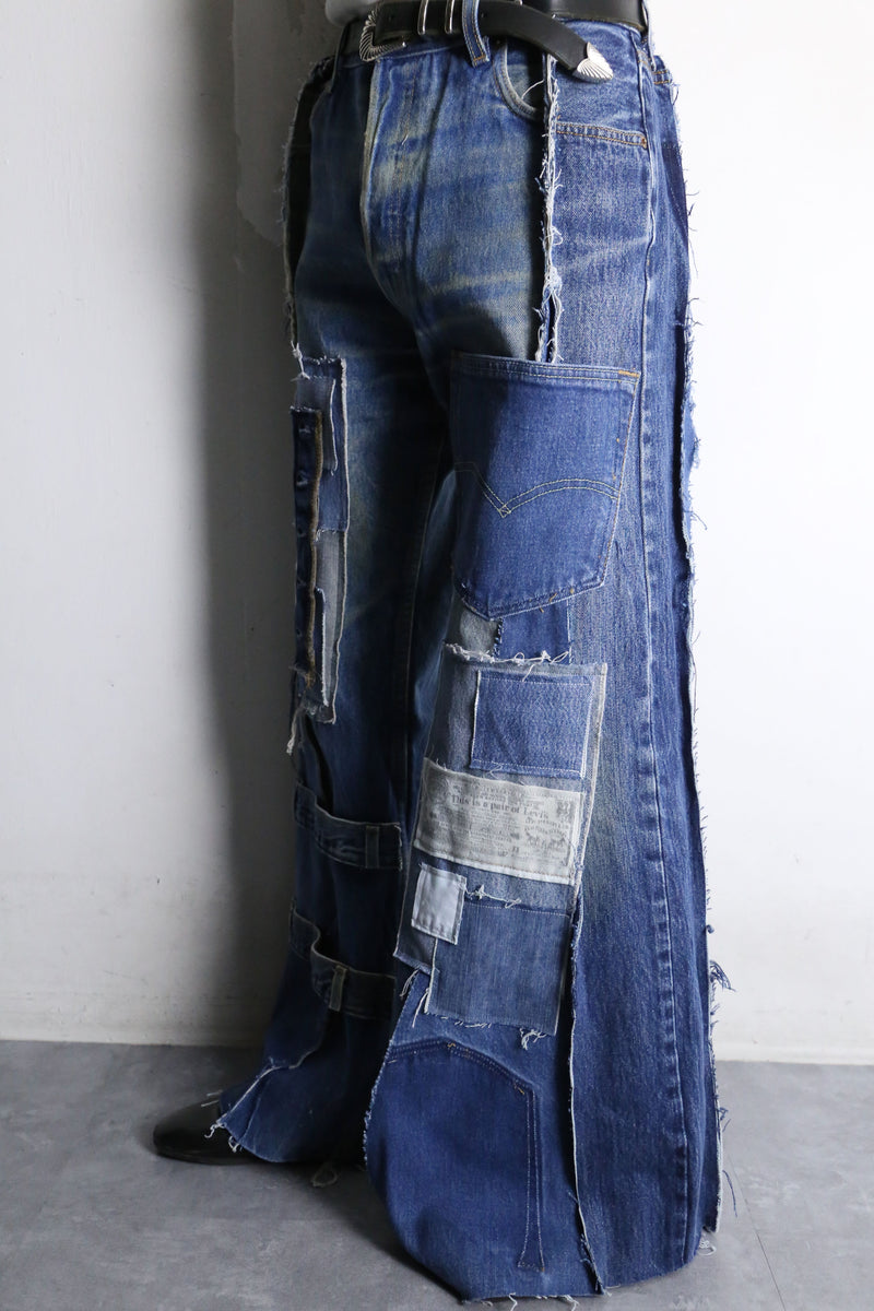 “Re:make” patchwork design super flare denim pants