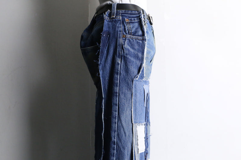 “Re:make” patchwork design super flare denim pants