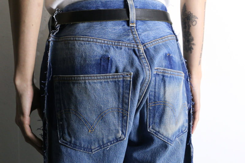 “Re:make” patchwork design super flare denim pants