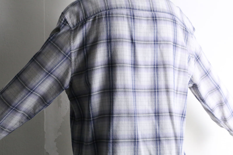 “CK” white×blue check cotton shirt