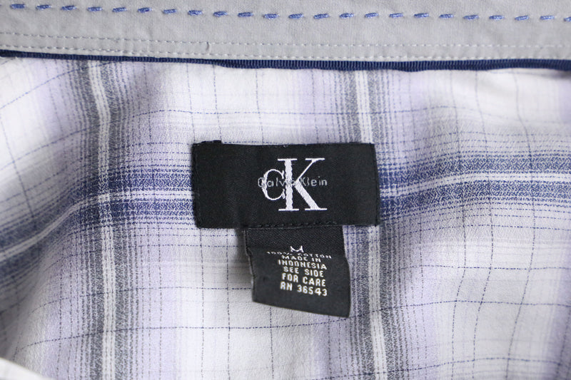 “CK” white×blue check cotton shirt