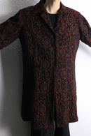 "chico’s" red & black brocade long dress coat