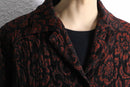 "chico’s" red & black brocade long dress coat