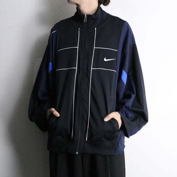 "Re:make" black×navy dolman sleeve track jacket