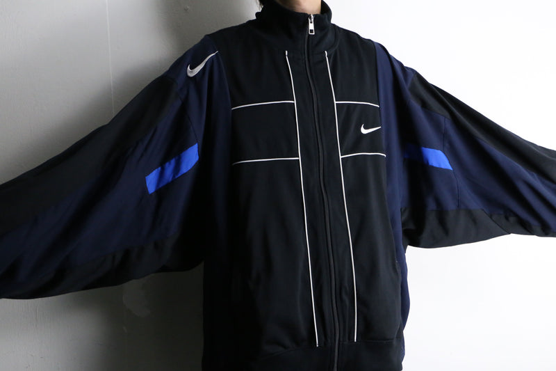 "Re:make" black×navy dolman sleeve track jacket