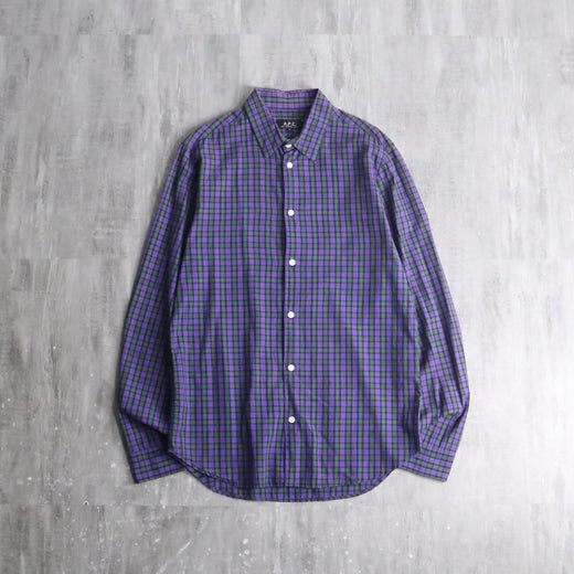 ”A.P.C.” purple green check L/S shirt