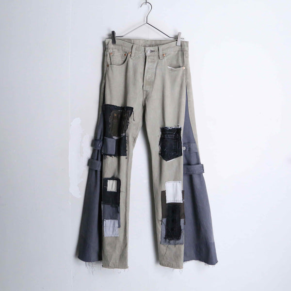 "Re:make" patchwork design flare denim pants