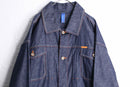 "PLATINUM FUBU" back design big silhouette denim jacket