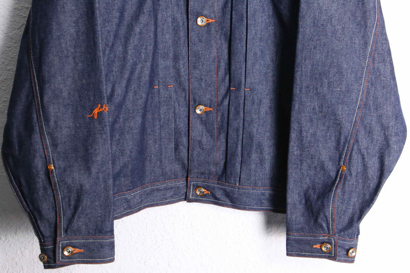 "PLATINUM FUBU" back design big silhouette denim jacket