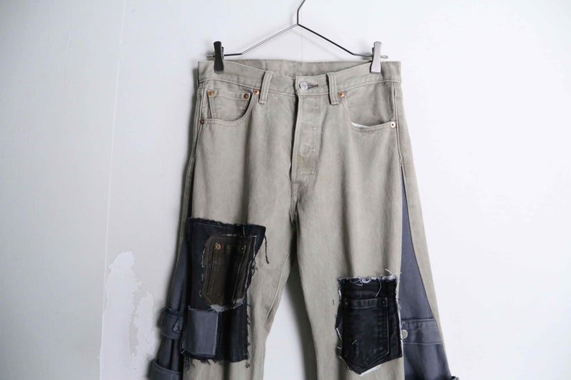 "Re:make" patchwork design flare denim pants