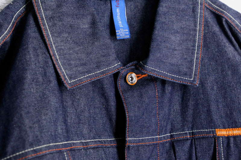 "PLATINUM FUBU" back design big silhouette denim jacket